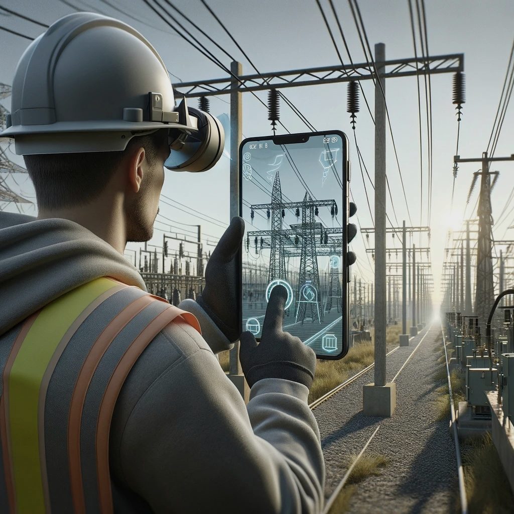 Field operator using an AR-equipped tablet at a substation